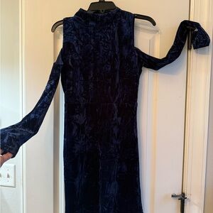 Lulu's Elegant One Shoulder Navy Velvet Dress